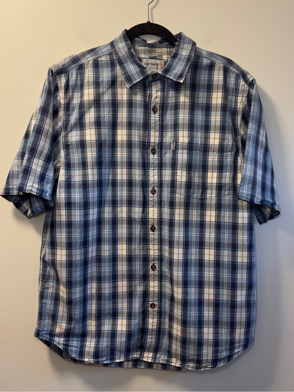 Carhartt Men’s Relaxed Fit Blue Plaid Short Sleeve Shirt Sz L Sty101958988